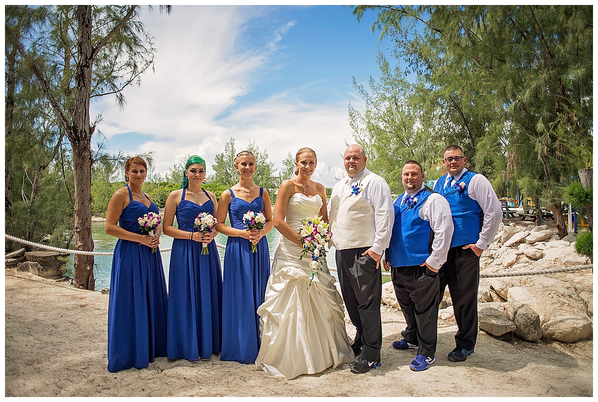 wedding party on bahama island, wearing blue and white, , Destination wedding photography by Bokeh Love Photography