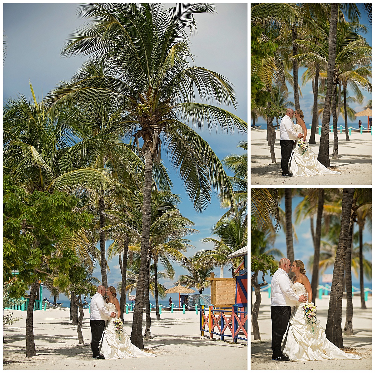 bride and groom destination wedding portraits, , Destination wedding photography by Bokeh Love Photography, tall palm trees, beautiful hot weather and blue sky