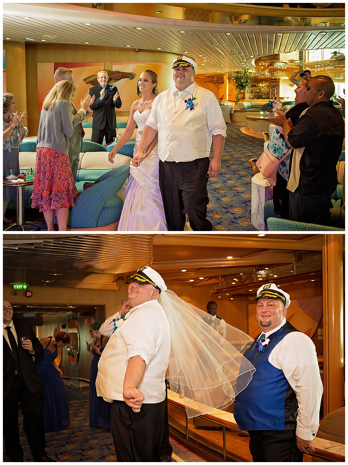 bride and groom entering wedding reception, Destination wedding photography by Bokeh Love Photography