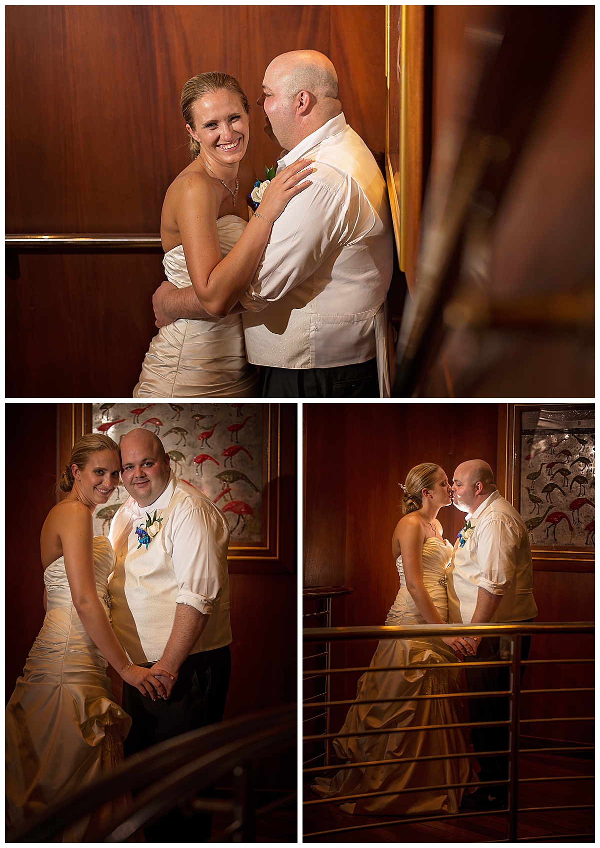 bride and groom wedding portraits inside of cruise ship at light, side lit with magmod magsphere for a beautiful lit image, , Destination wedding photography by Bokeh Love Photography
