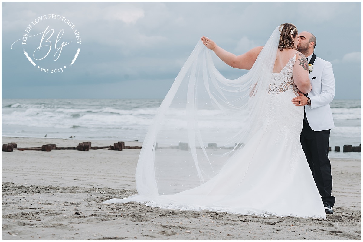 Photography by Bokeh Love Photography, bride and groom portraits at the Flanders Hotel in Ocean City, wedding photos at the beach