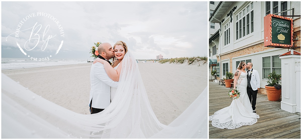Photography by Bokeh Love Photography, bride and groom portraits at the Flanders Hotel in Ocean City, wedding photos at the beach