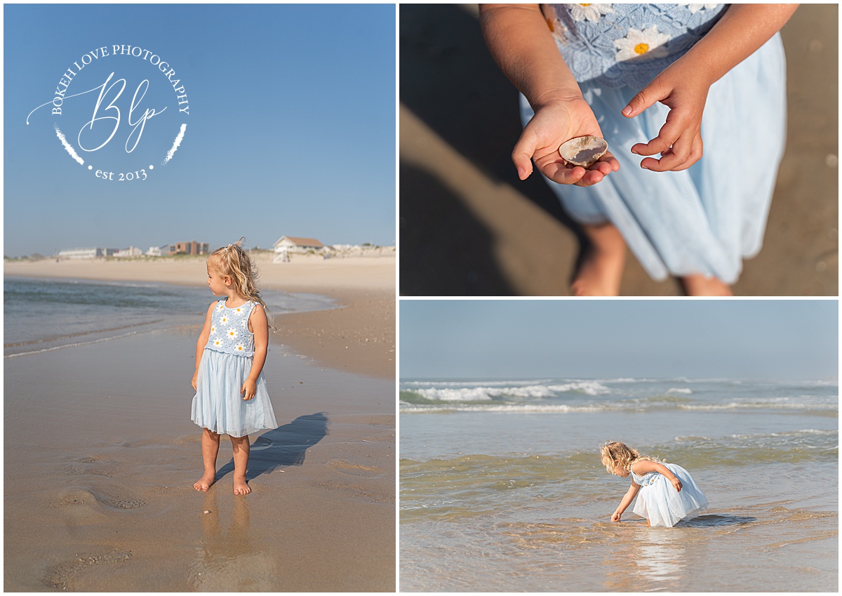 Family on beach wearing light blue and white clothing in Beach Haven NJ