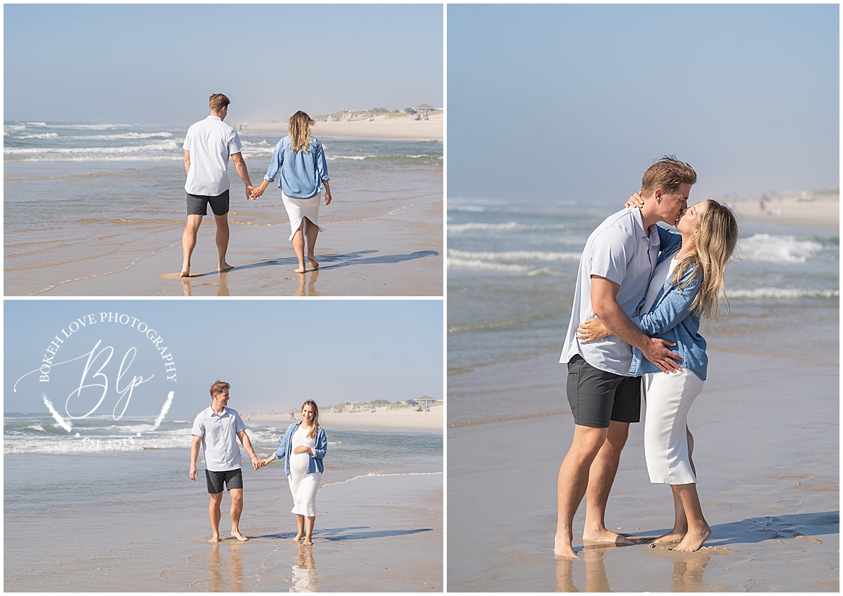 Family on beach wearing light blue and white clothing in Beach Haven NJ