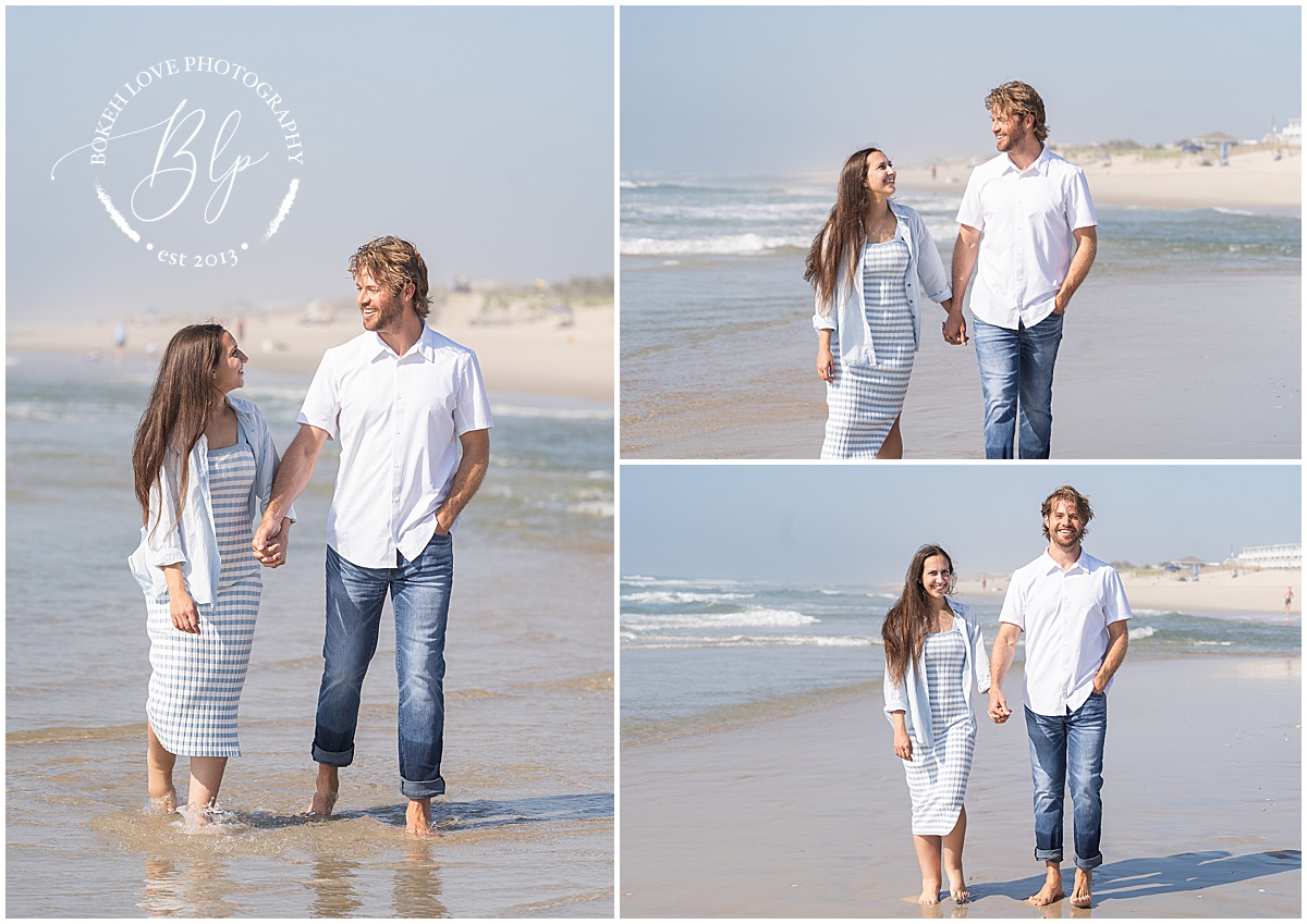 Family on beach wearing light blue and white clothing in Beach Haven NJ