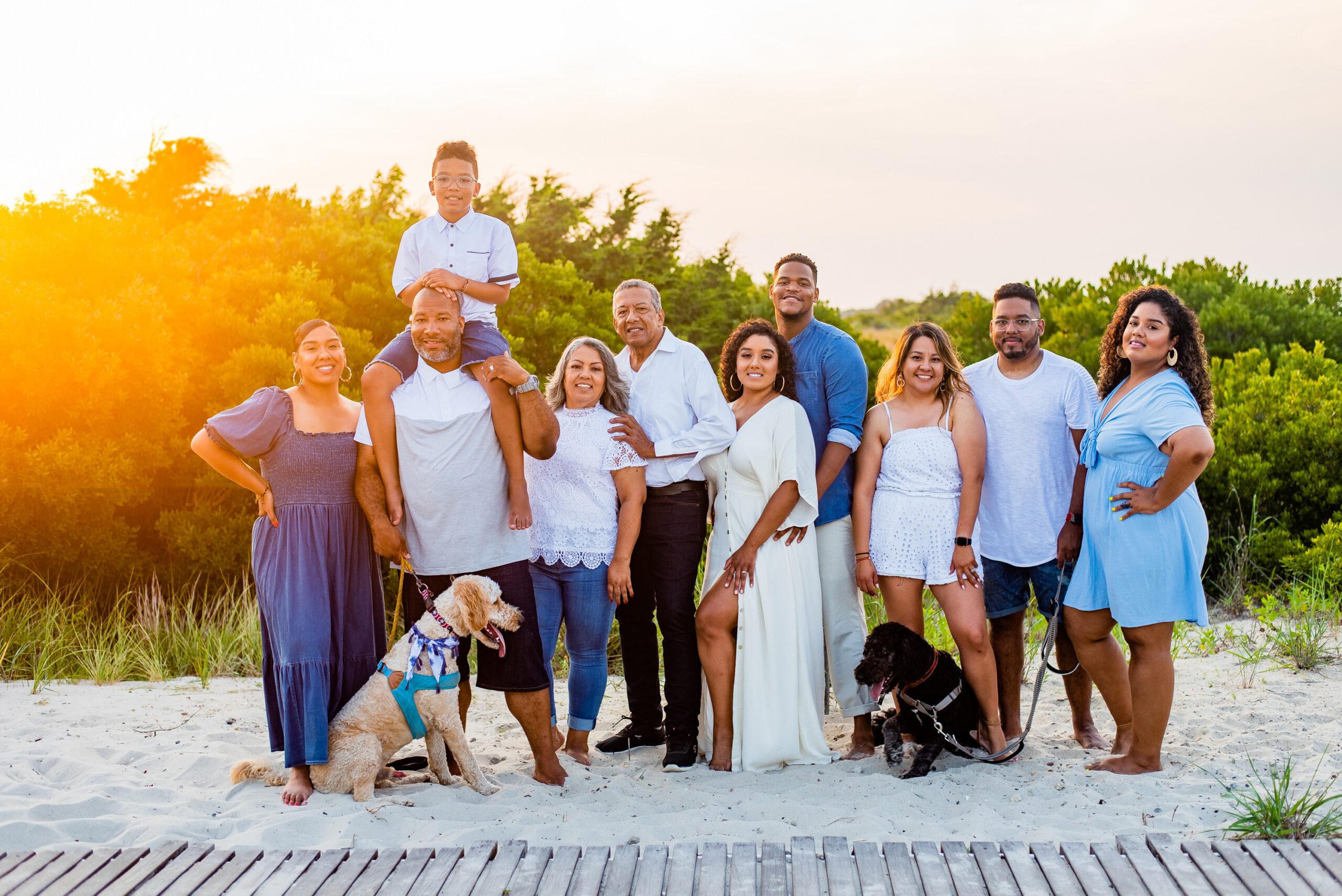 Extended family beach portrait session with New Jersey beach photographer in Cape May