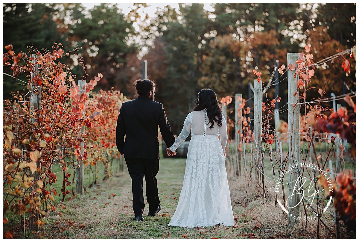 Bride and Groom Portraits Renault Winery. Photo by Bokeh Love Photography. October Wedding. Fall Vineyard Photo.