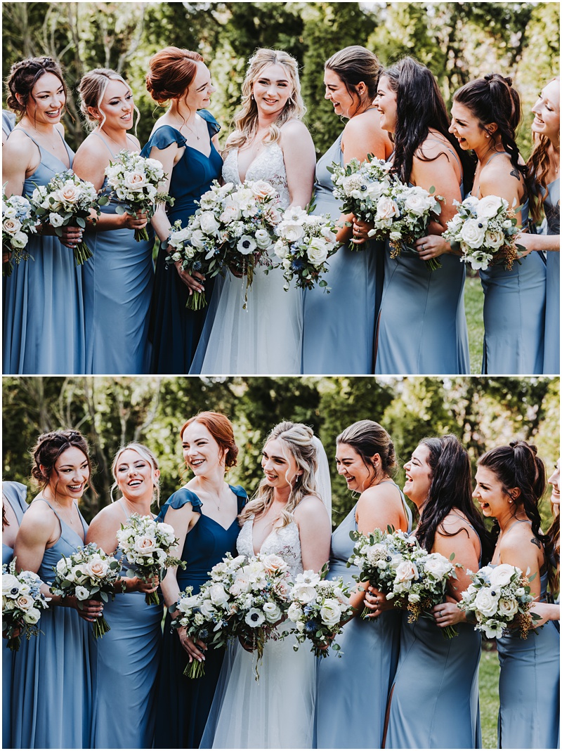 Professional Wedding Photo by Bokeh Love Photography, the bradford estate, bridal party, wedding party, light blue dresses, light blue ties, black suits