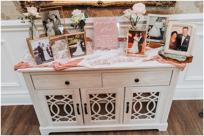Professional Wedding Photo by Bokeh Love Photography, The Bradford Estate, wedding reception details, memory table, pictures of loved ones that are no longer with us