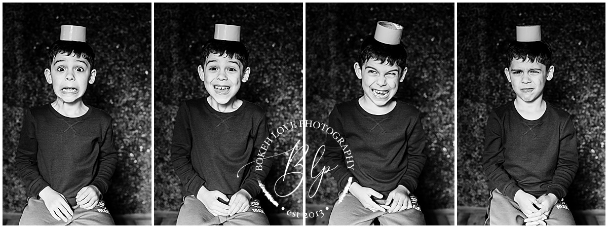 black and white personality portrtaits of a child, little legend portraits by bokeh love photography, child laughing, being serious, being silly, making different facial expressions, Little Legend Sessions